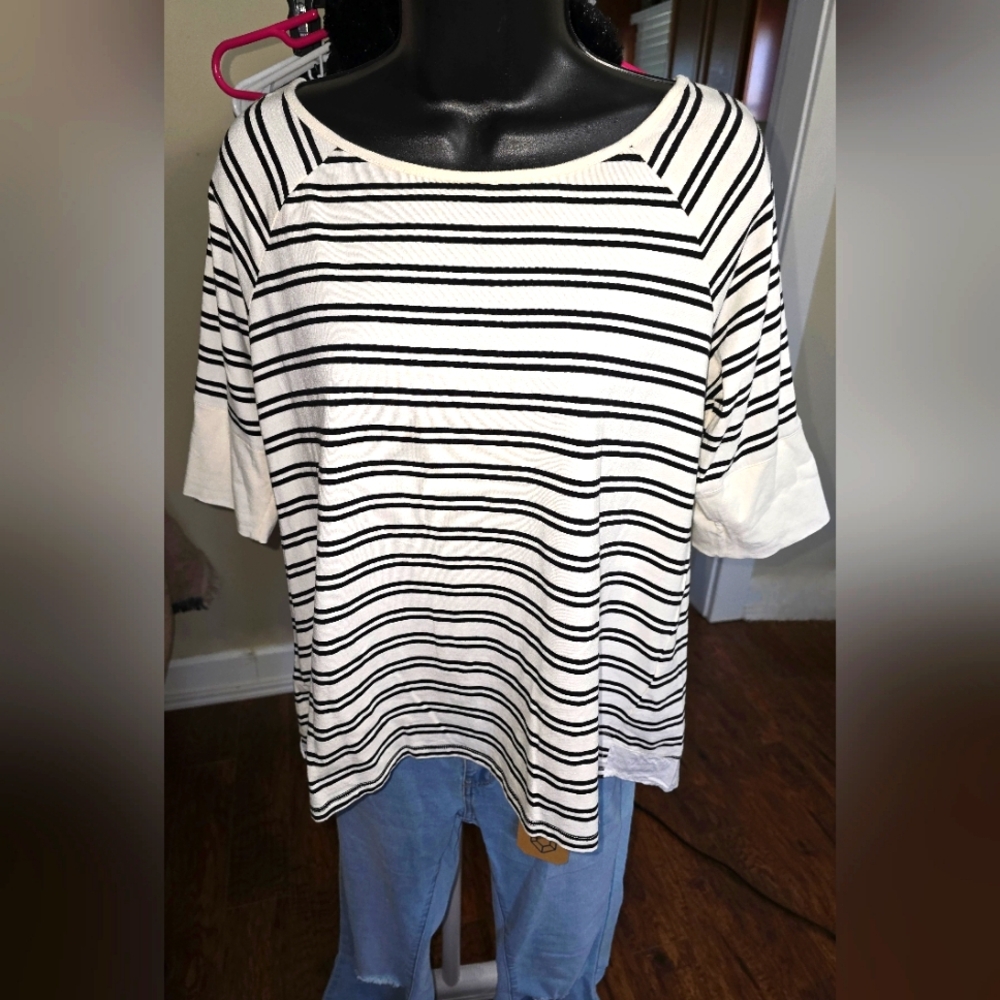 Tommy Hilfiger, White With Black Stripes, Tunic Tee, Sz M